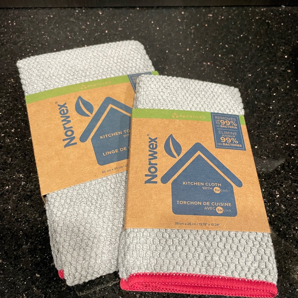 NORWEX Diamond Textured Kitchen Towel & Cloth Set Graphite with Pomegranate Trim - Picture 14 of 16